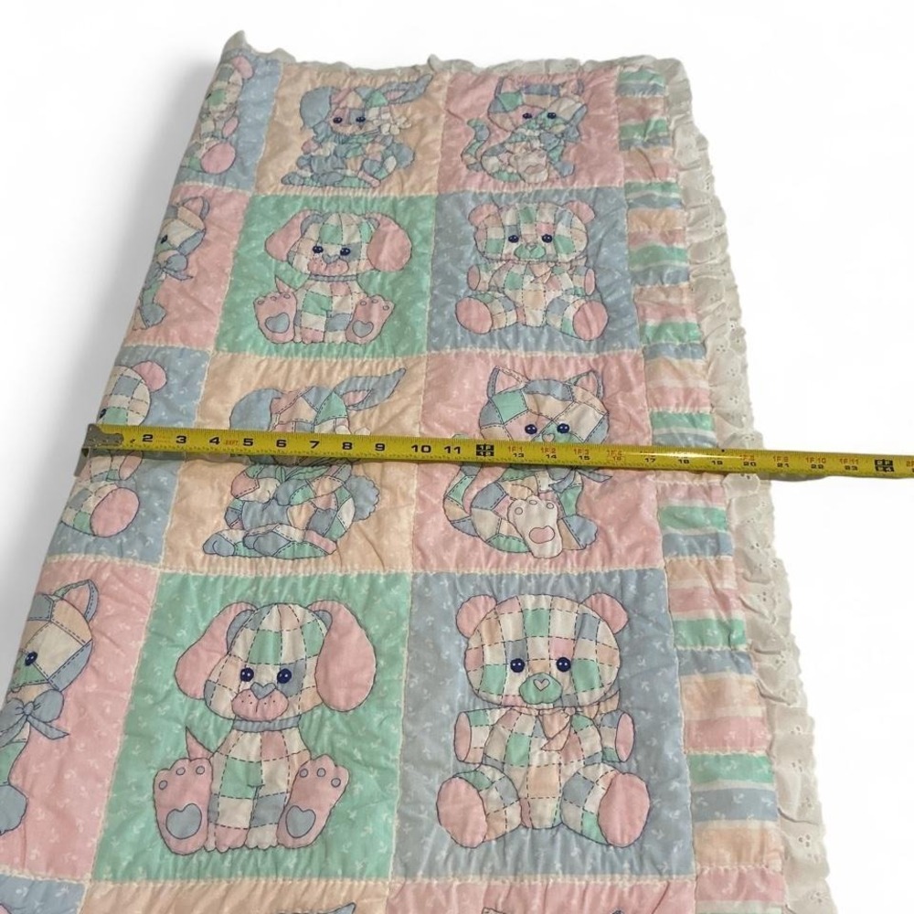 Unbranded Quilted Baby Blanket Kids OS Multicolor Excellent Vintage Animals Lace - Picture 4 of 7
